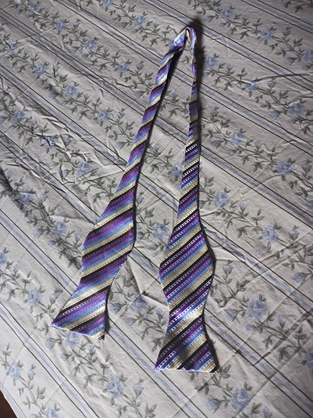 Striped Purple Self-Tie Bow Tie for Men